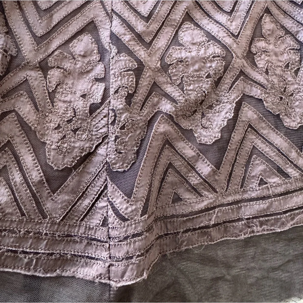 Nine West Boho A-Lined 100% Cotton Brown Embroidered Geometric Long Skirt Sz 2